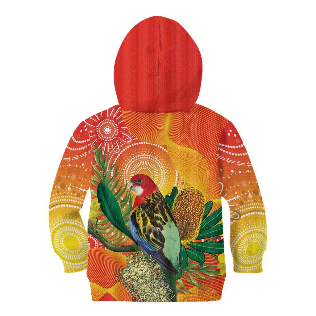 Eastern Rosella Australia Kid Hoodie Banksia Aboriginal Art - Aussie Hoodie