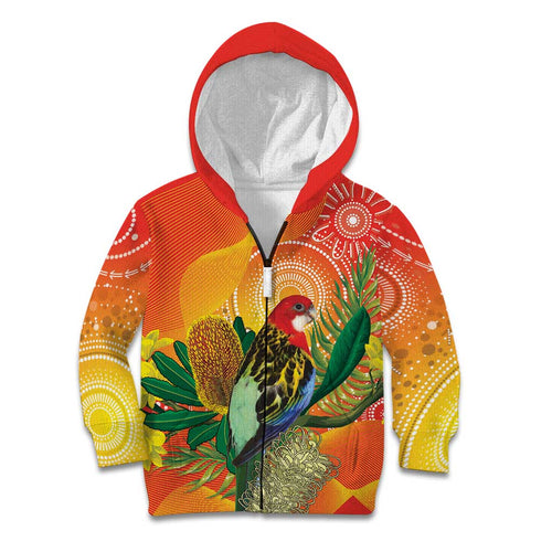 Eastern Rosella Australia Kid Hoodie Banksia Aboriginal Art - Aussie Hoodie