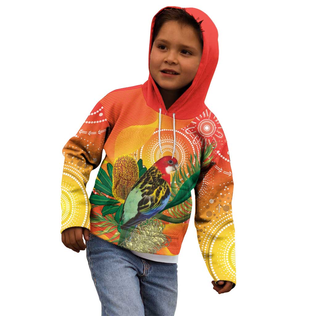 Eastern Rosella Australia Kid Hoodie Banksia Aboriginal Art - Aussie Hoodie