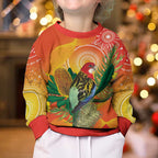 Eastern Rosella Australia Kid Ugly Christmas Sweater Banksia Aboriginal Art - Aussie Hoodie