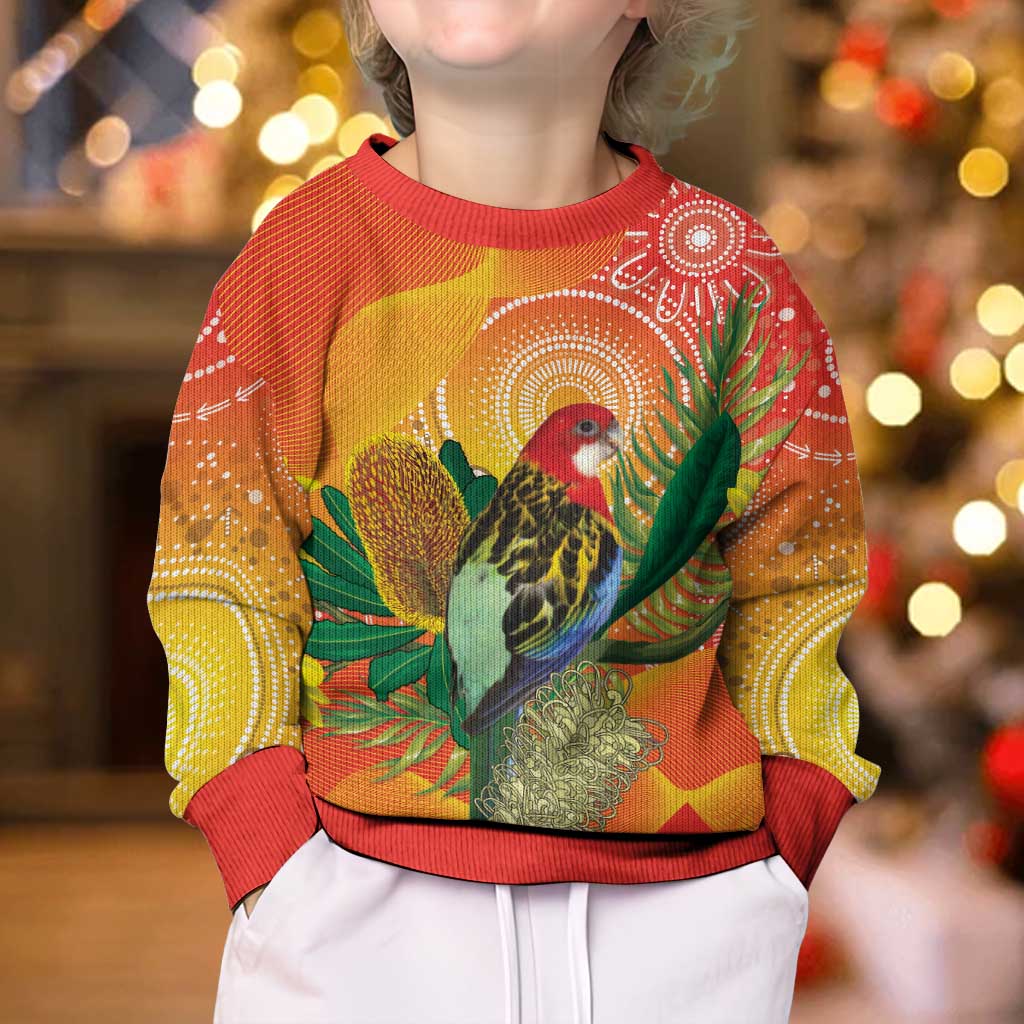 Eastern Rosella Australia Kid Ugly Christmas Sweater Banksia Aboriginal Art - Aussie Hoodie