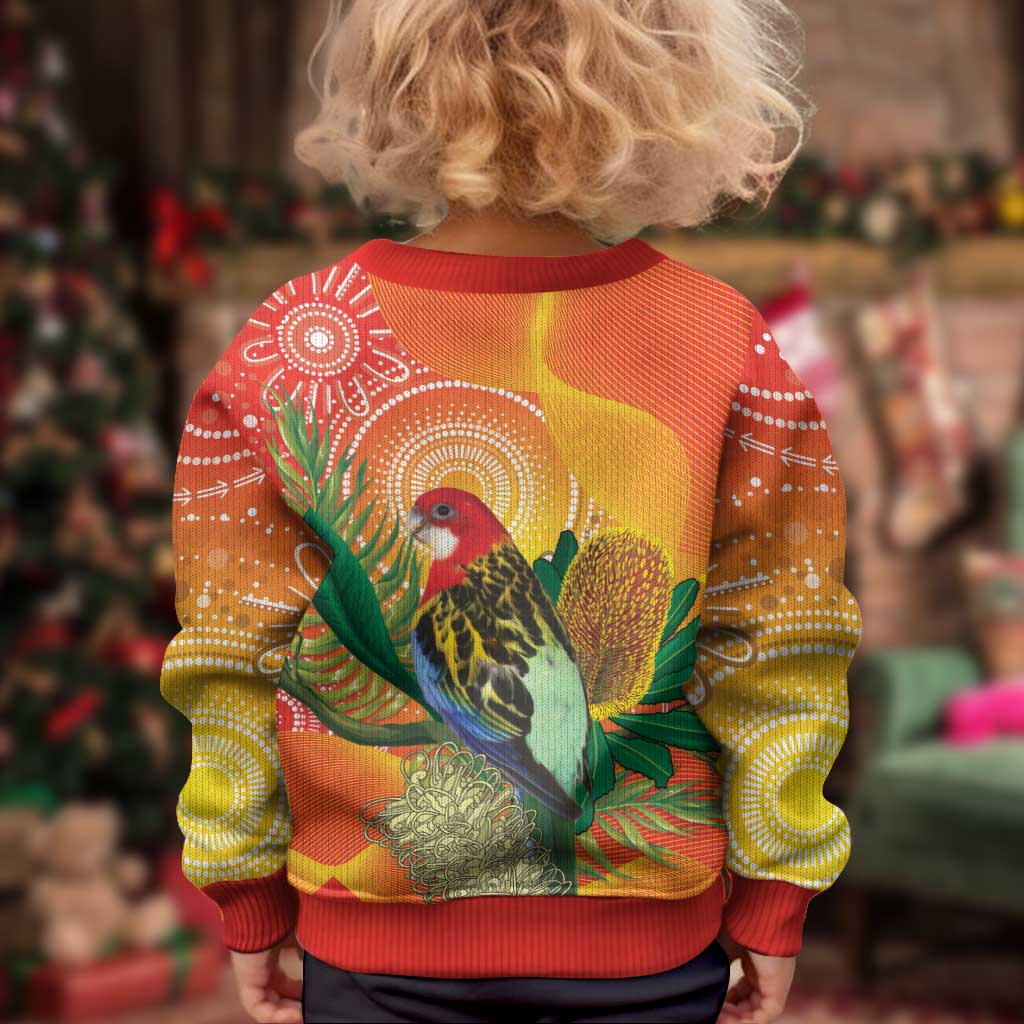 Eastern Rosella Australia Kid Ugly Christmas Sweater Banksia Aboriginal Art - Aussie Hoodie