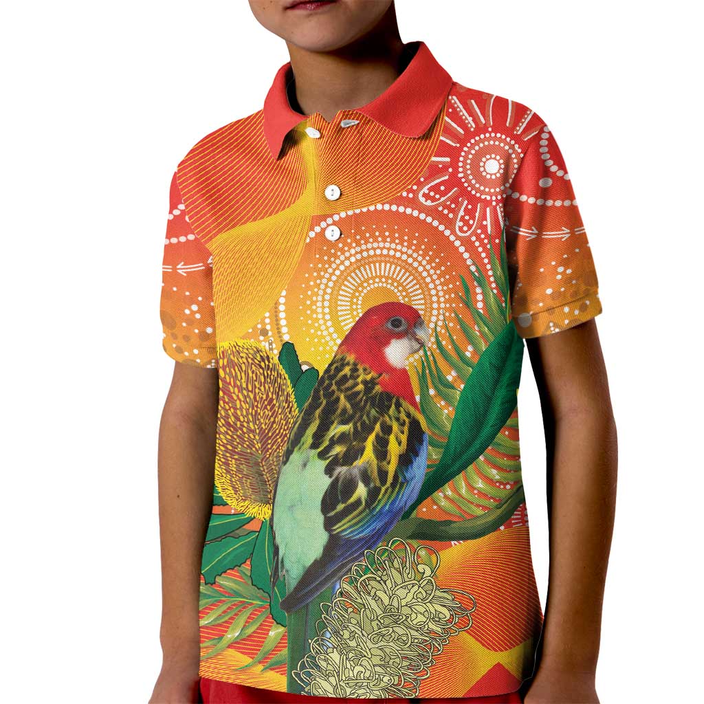 Eastern Rosella Australia Kid Polo Shirt Banksia Aboriginal Art - Aussie Hoodie