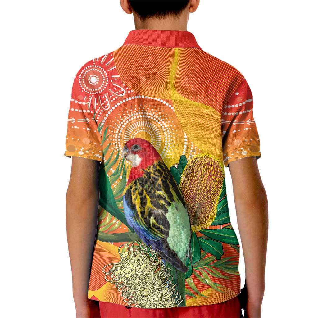 Eastern Rosella Australia Kid Polo Shirt Banksia Aboriginal Art - Aussie Hoodie