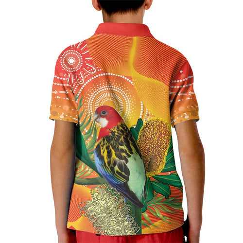Eastern Rosella Australia Kid Polo Shirt Banksia Aboriginal Art - Aussie Hoodie