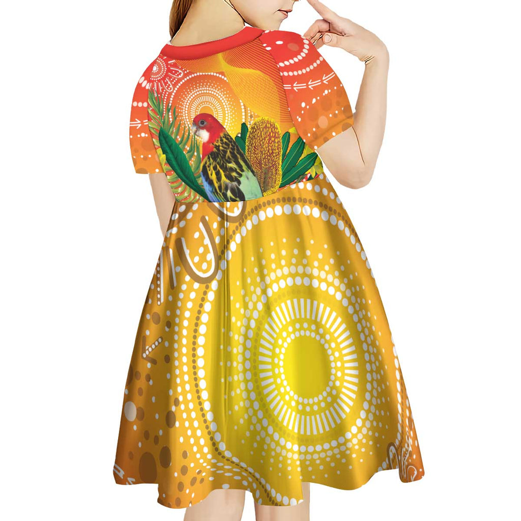 Eastern Rosella Australia Kid Short Sleeve Dress Banksia Aboriginal Art - Aussie Hoodie