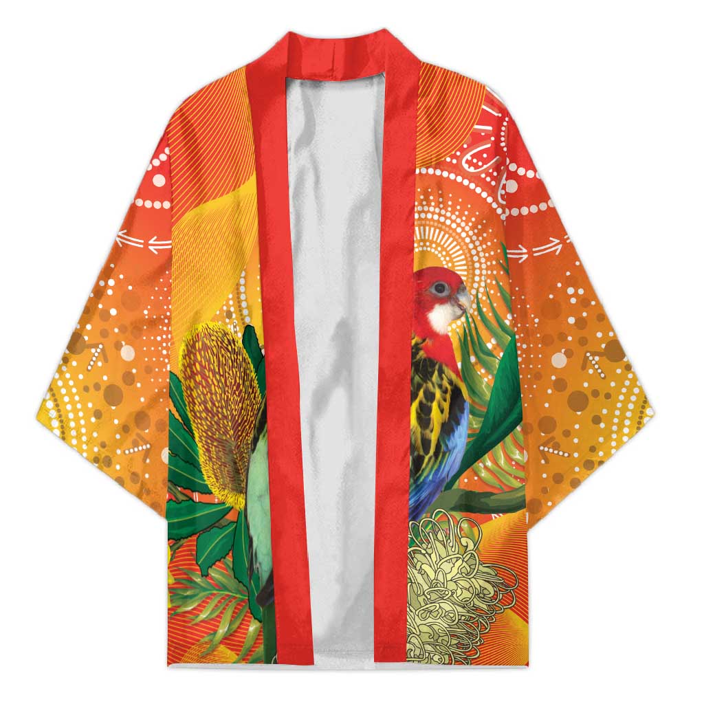 Eastern Rosella Australia Kimono Banksia Aboriginal Art - Aussie Hoodie