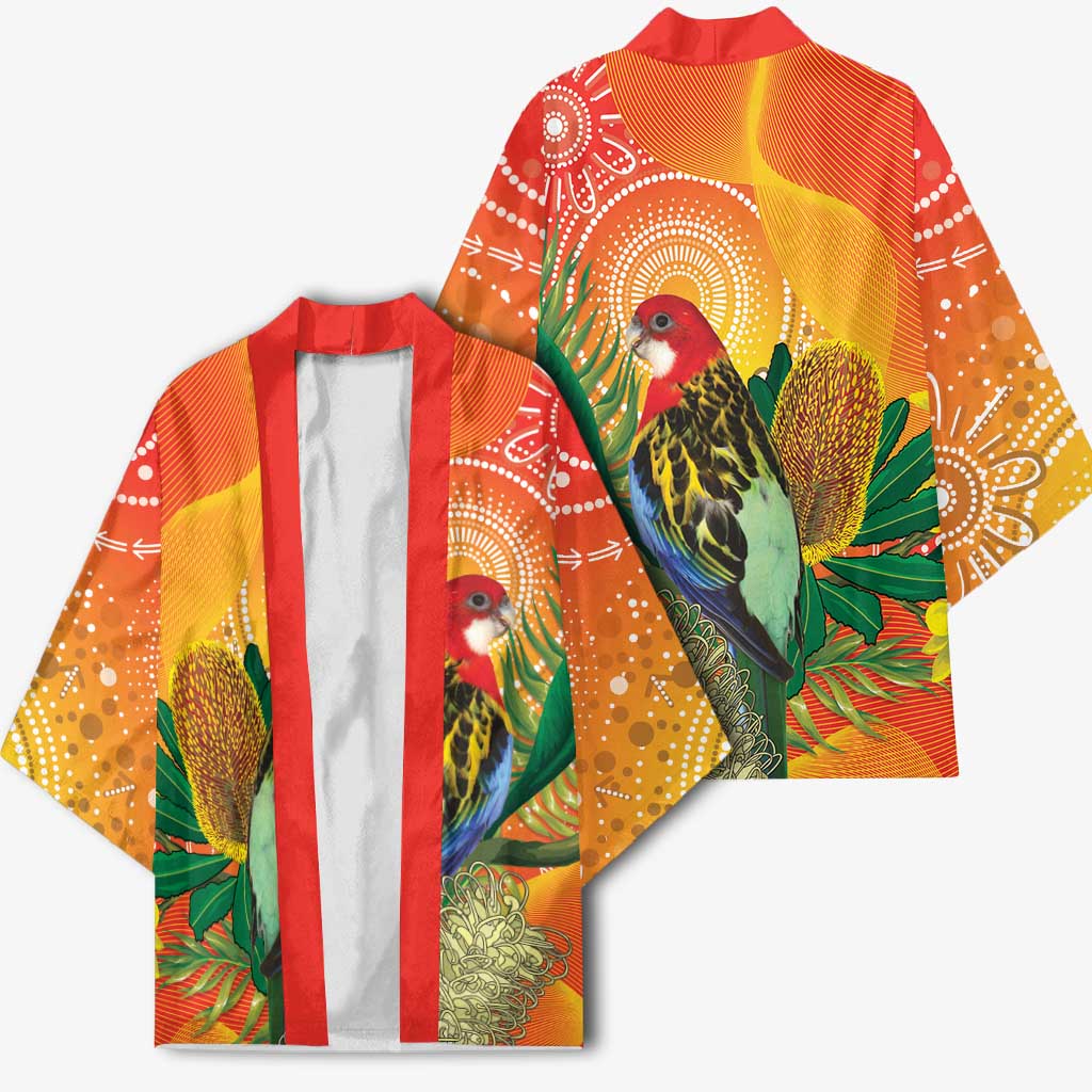 Eastern Rosella Australia Kimono Banksia Aboriginal Art - Aussie Hoodie