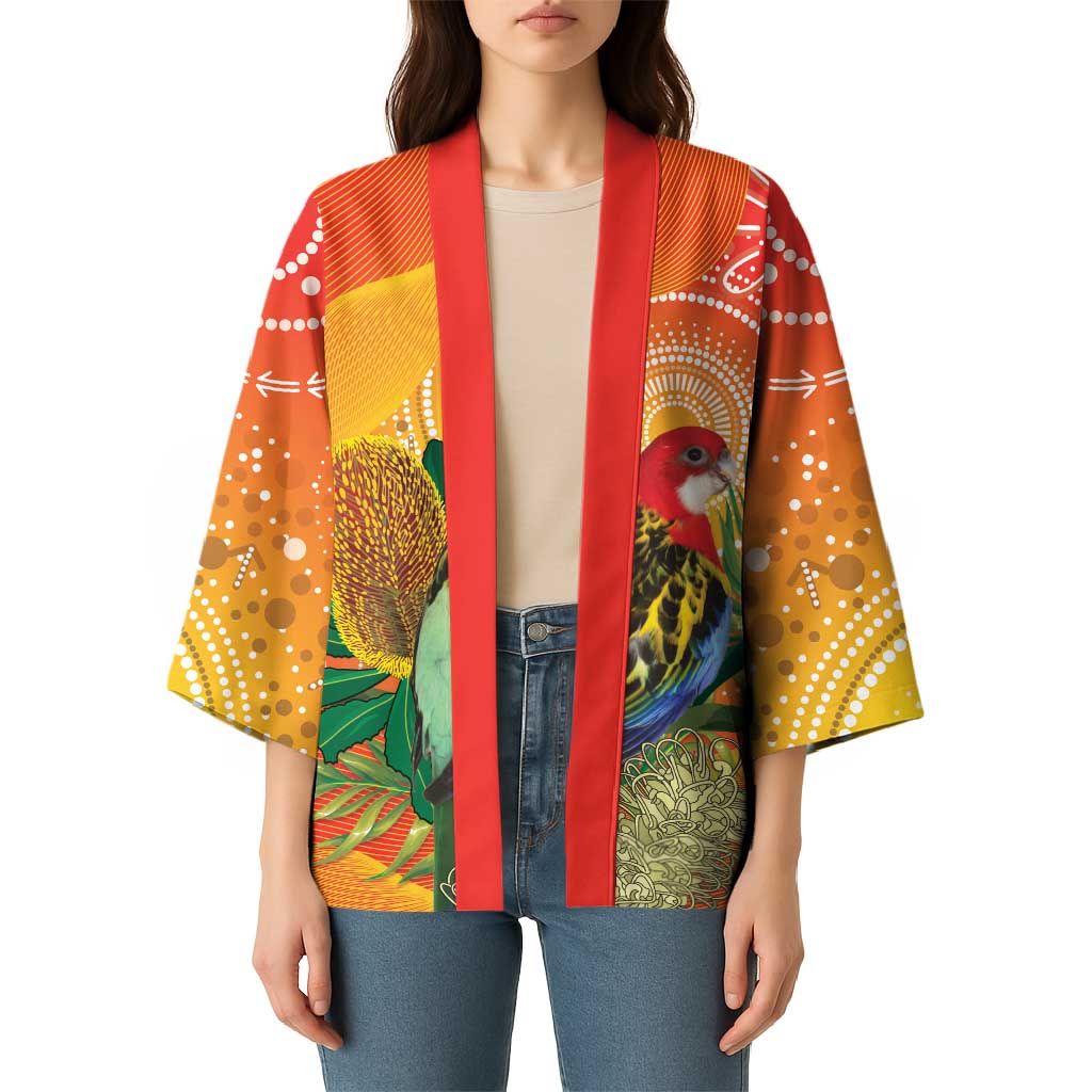 Eastern Rosella Australia Kimono Banksia Aboriginal Art - Aussie Hoodie