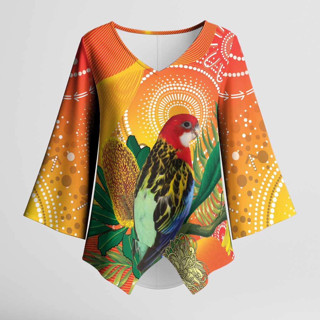 Eastern Rosella Australia Kimono Sleeve Blouse Banksia Aboriginal Art - Aussie Hoodie