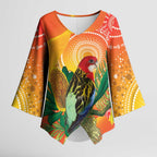 Eastern Rosella Australia Kimono Sleeve Blouse Banksia Aboriginal Art - Aussie Hoodie