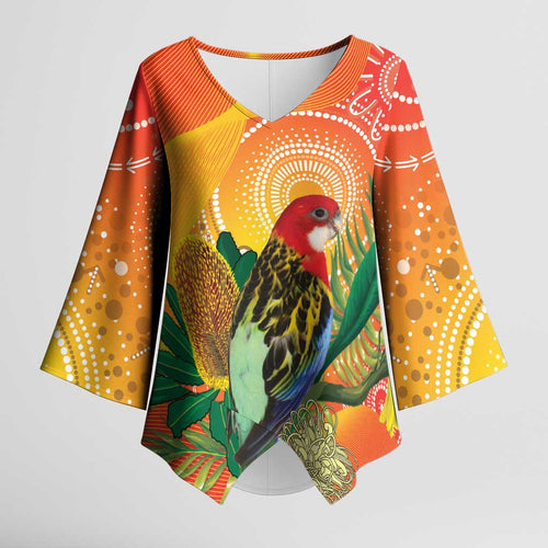 Eastern Rosella Australia Kimono Sleeve Blouse Banksia Aboriginal Art - Aussie Hoodie