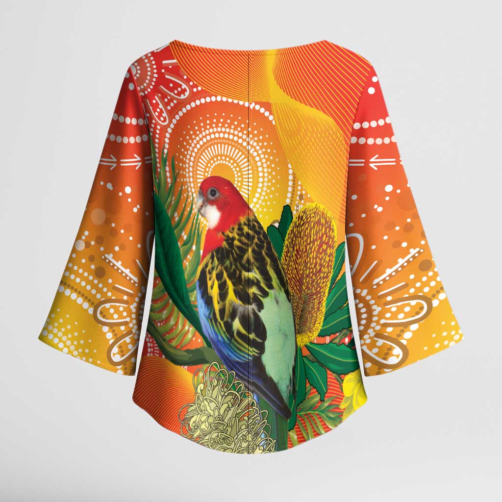 Eastern Rosella Australia Kimono Sleeve Blouse Banksia Aboriginal Art - Aussie Hoodie
