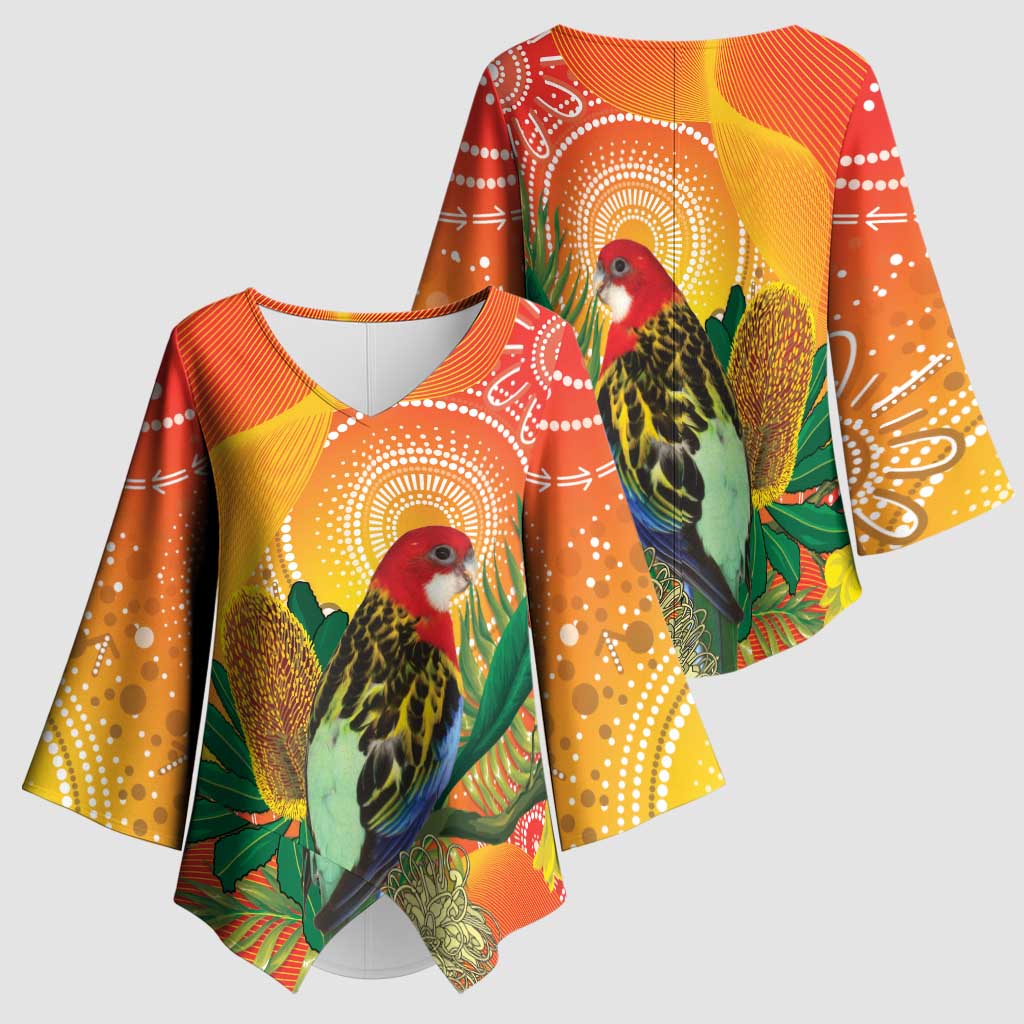 Eastern Rosella Australia Kimono Sleeve Blouse Banksia Aboriginal Art - Aussie Hoodie