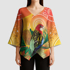 Eastern Rosella Australia Kimono Sleeve Blouse Banksia Aboriginal Art - Aussie Hoodie