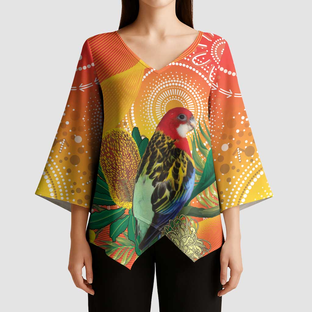Eastern Rosella Australia Kimono Sleeve Blouse Banksia Aboriginal Art - Aussie Hoodie