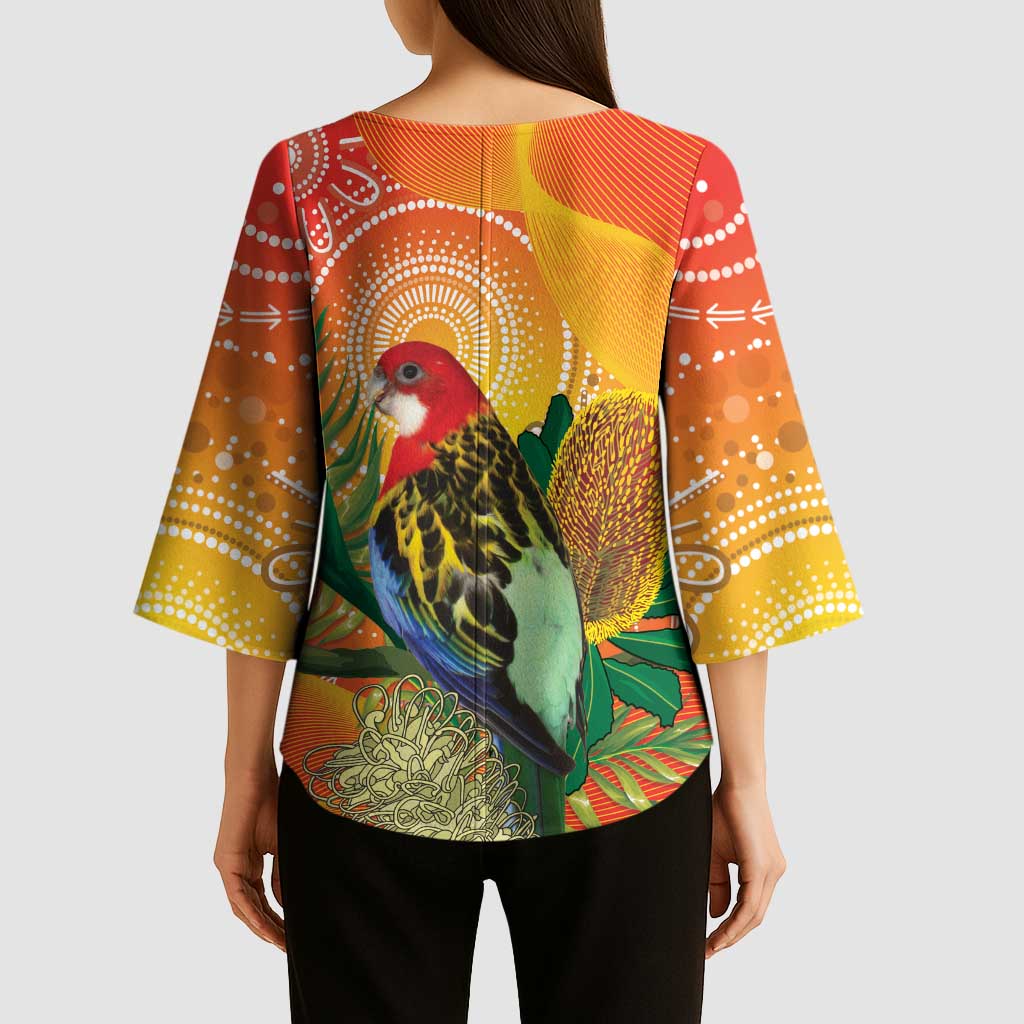 Eastern Rosella Australia Kimono Sleeve Blouse Banksia Aboriginal Art - Aussie Hoodie
