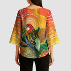 Eastern Rosella Australia Kimono Sleeve Blouse Banksia Aboriginal Art - Aussie Hoodie