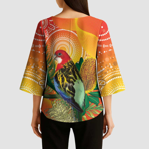 Eastern Rosella Australia Kimono Sleeve Blouse Banksia Aboriginal Art - Aussie Hoodie