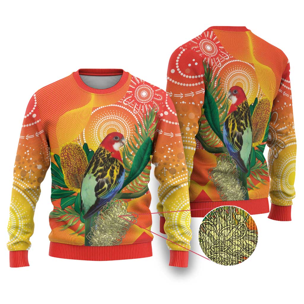 Eastern Rosella Australia Ugly Christmas Sweater Banksia Aboriginal Art - Aussie Hoodie