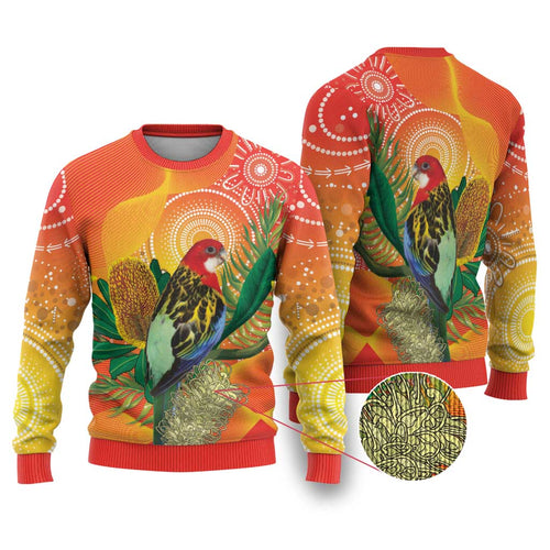 Eastern Rosella Australia Ugly Christmas Sweater Banksia Aboriginal Art - Aussie Hoodie