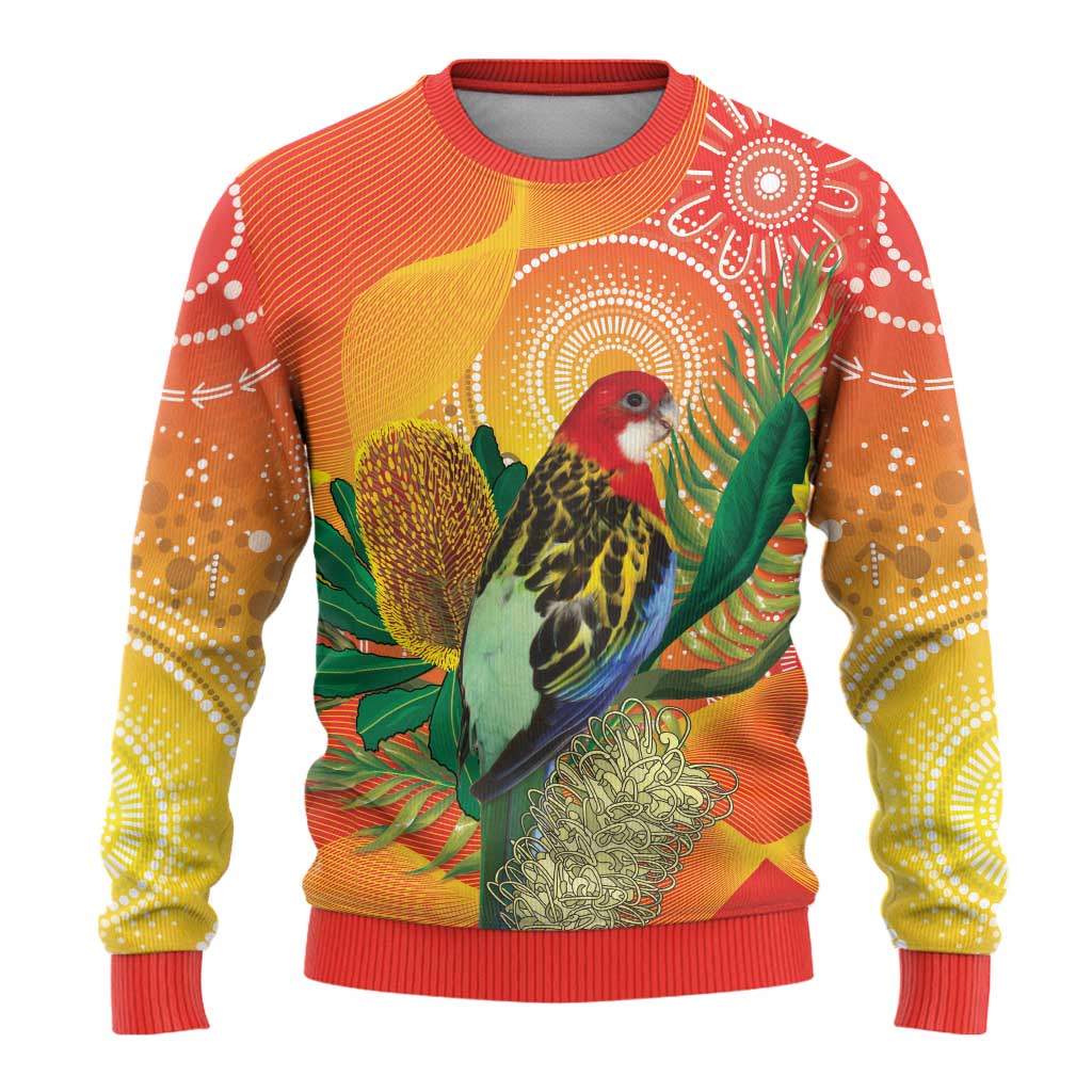 Eastern Rosella Australia Ugly Christmas Sweater Banksia Aboriginal Art - Aussie Hoodie