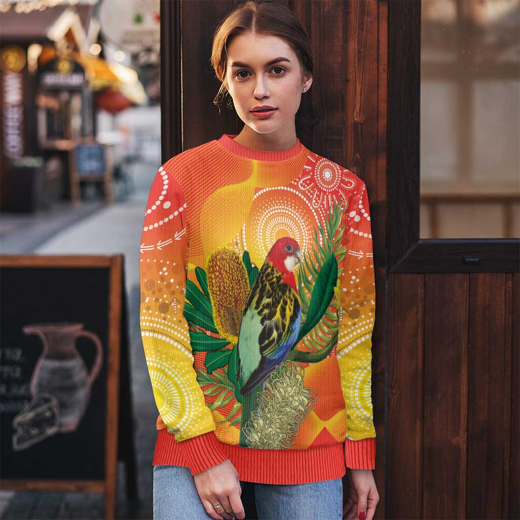 Eastern Rosella Australia Ugly Christmas Sweater Banksia Aboriginal Art - Aussie Hoodie
