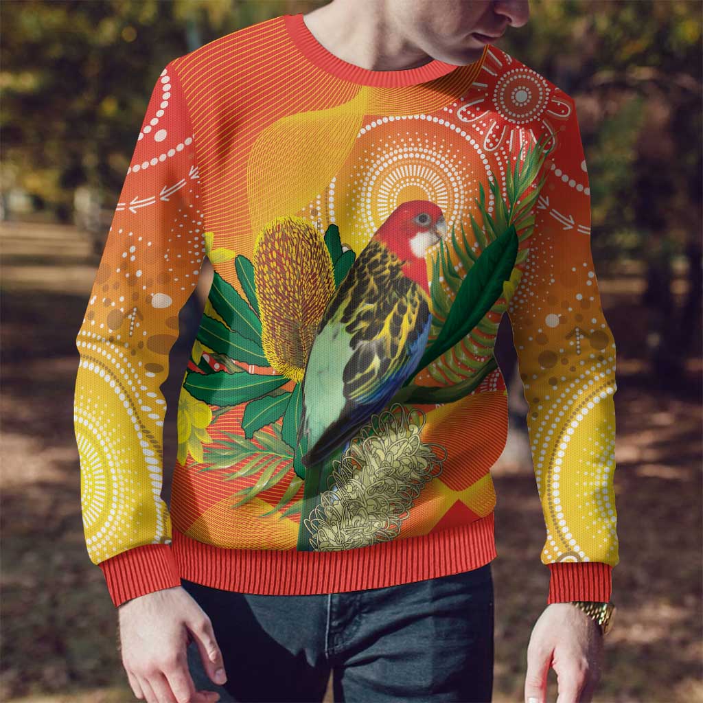 Eastern Rosella Australia Ugly Christmas Sweater Banksia Aboriginal Art - Aussie Hoodie