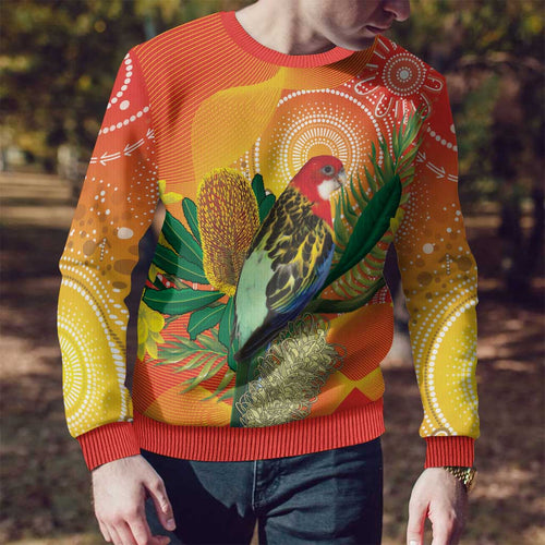 Eastern Rosella Australia Ugly Christmas Sweater Banksia Aboriginal Art - Aussie Hoodie