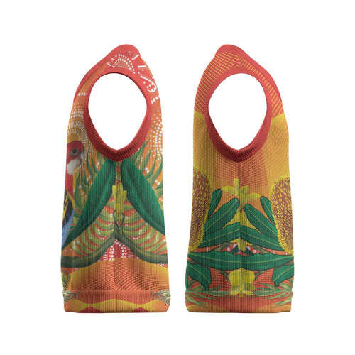 Eastern Rosella Australia Christmas Knitted V-Neck Vest Banksia Aboriginal Art - Aussie Hoodie