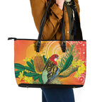 Eastern Rosella Australia Leather Tote Bag Banksia Aboriginal Art - Aussie Hoodie
