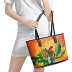 Eastern Rosella Australia Leather Tote Bag Banksia Aboriginal Art - Aussie Hoodie