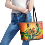 Eastern Rosella Australia Leather Tote Bag Banksia Aboriginal Art - Aussie Hoodie