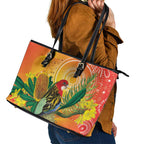 Eastern Rosella Australia Leather Tote Bag Banksia Aboriginal Art - Aussie Hoodie
