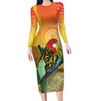Eastern Rosella Australia Long Sleeve Bodycon Dress Banksia Aboriginal Art - Aussie Hoodie