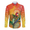 Eastern Rosella Australia Long Sleeve Button Shirt Banksia Aboriginal Art - Aussie Hoodie