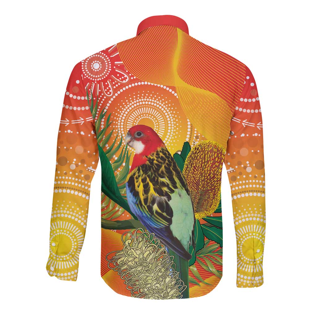 Eastern Rosella Australia Long Sleeve Button Shirt Banksia Aboriginal Art - Aussie Hoodie
