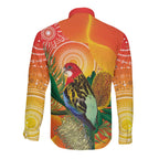 Eastern Rosella Australia Long Sleeve Button Shirt Banksia Aboriginal Art - Aussie Hoodie