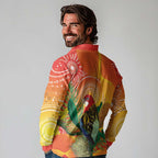 Eastern Rosella Australia Long Sleeve Polo Shirt Banksia Aboriginal Art - Aussie Hoodie