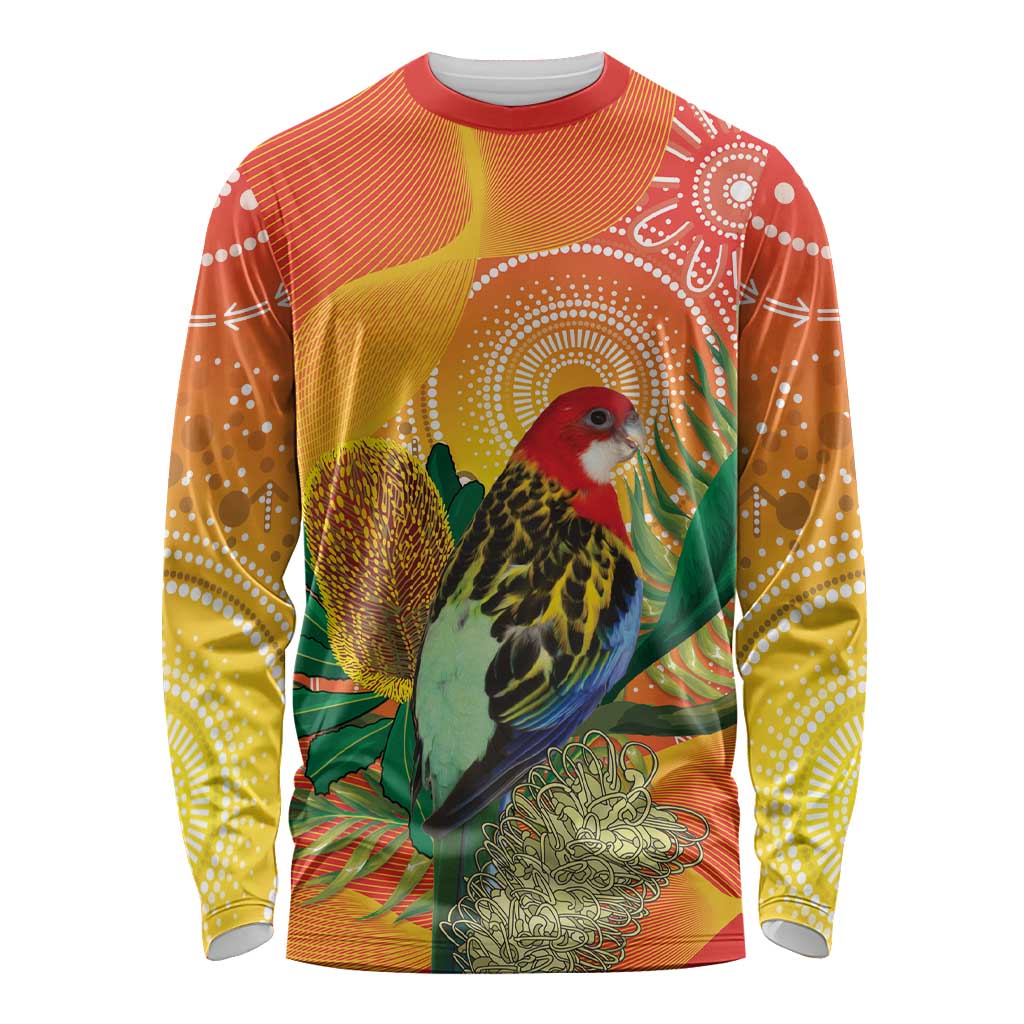 Eastern Rosella Australia Long Sleeve Shirt Banksia Aboriginal Art - Aussie Hoodie
