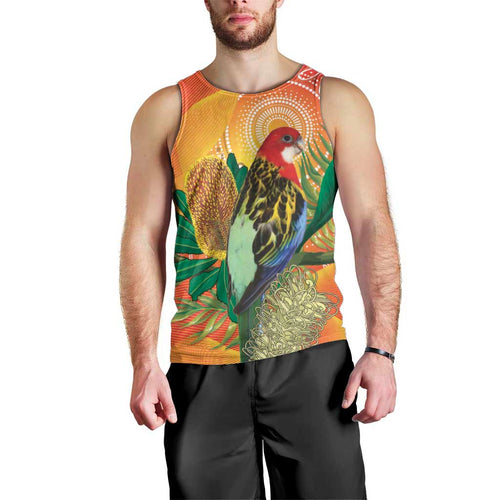 Eastern Rosella Australia Men Tank Top Banksia Aboriginal Art - Aussie Hoodie