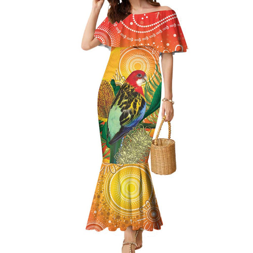 Eastern Rosella Australia Mermaid Dress Banksia Aboriginal Art - Aussie Hoodie