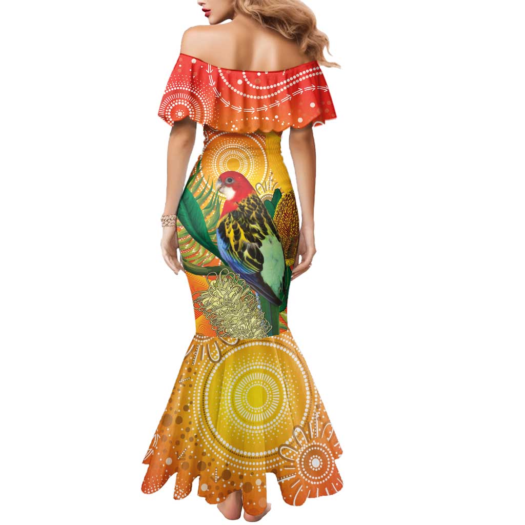 Eastern Rosella Australia Mermaid Dress Banksia Aboriginal Art - Aussie Hoodie