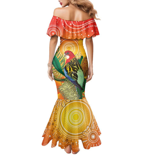 Eastern Rosella Australia Mermaid Dress Banksia Aboriginal Art - Aussie Hoodie