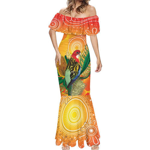 Eastern Rosella Australia Mermaid Dress Banksia Aboriginal Art - Aussie Hoodie