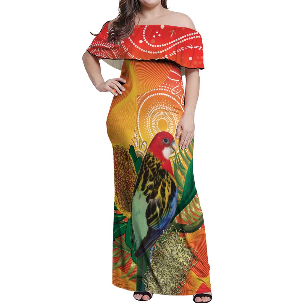 Eastern Rosella Australia Off Shoulder Maxi Dress Banksia Aboriginal Art - Aussie Hoodie