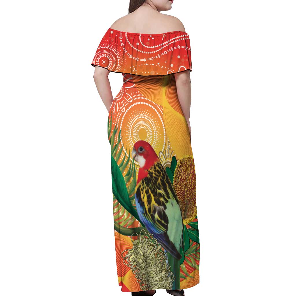 Eastern Rosella Australia Off Shoulder Maxi Dress Banksia Aboriginal Art - Aussie Hoodie