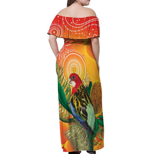 Eastern Rosella Australia Off Shoulder Maxi Dress Banksia Aboriginal Art - Aussie Hoodie