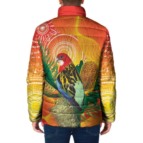 Eastern Rosella Australia Padded Jacket Banksia Aboriginal Art - Aussie Hoodie