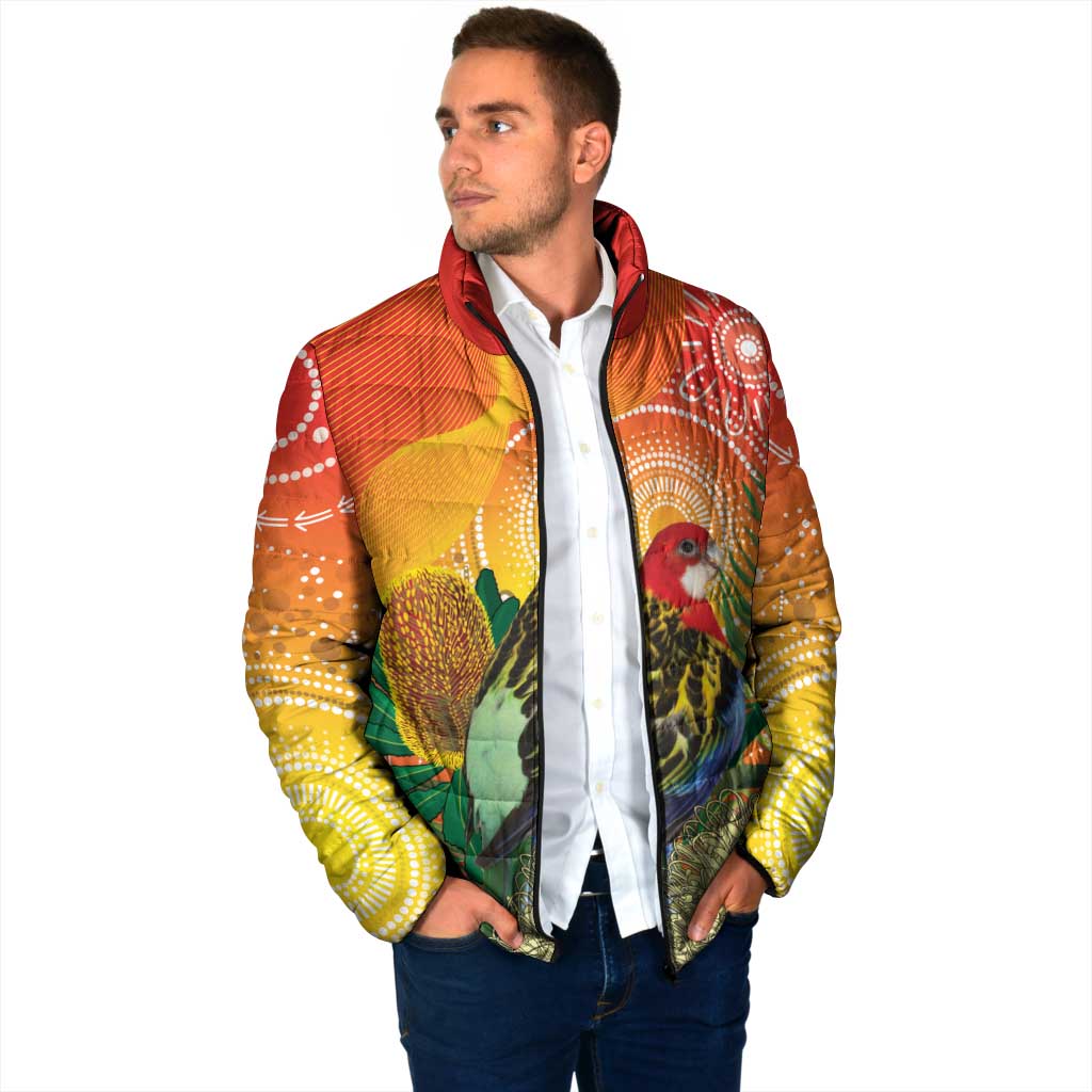 Eastern Rosella Australia Padded Jacket Banksia Aboriginal Art - Aussie Hoodie